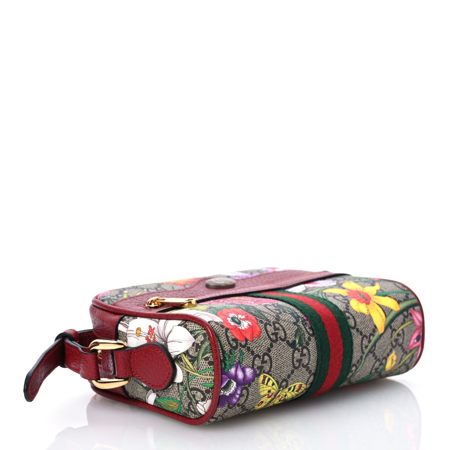 Gucci GG Supreme Monogram Flora Web Mini Ophidia Shoulder Bag Red 4 of 10