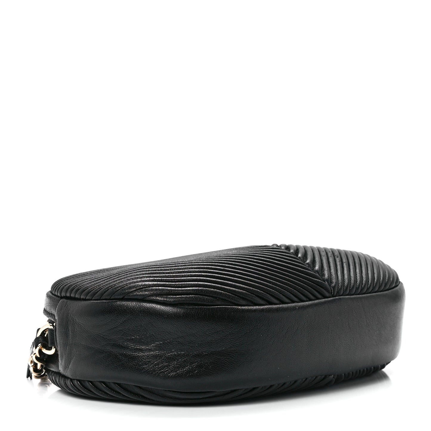 Lambskin Chevron Quilted Small Pleated Crush Camera Case Black