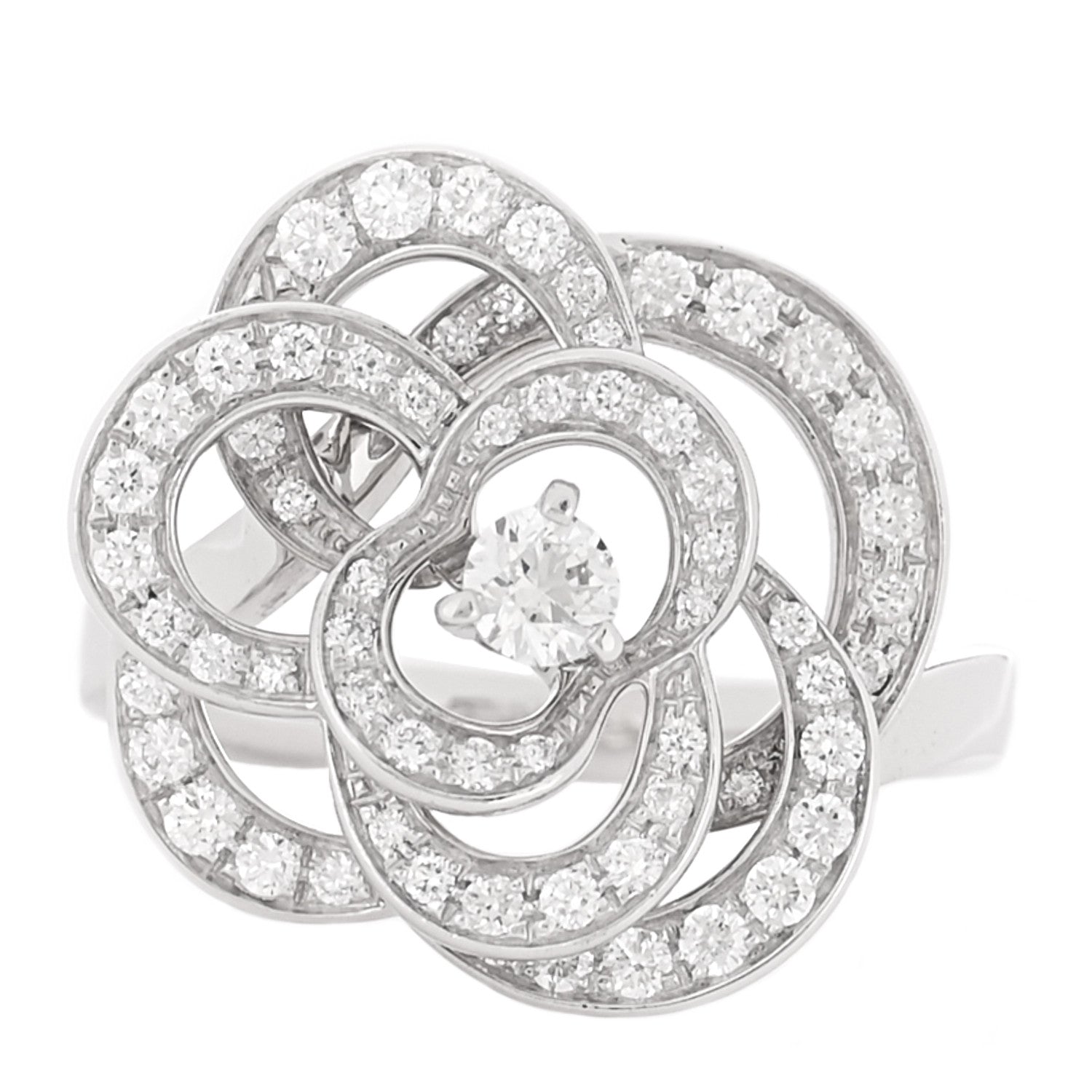 Chanel 18K White Gold Diamond Fil de Camelia Ring 51 5.75 1 of 7