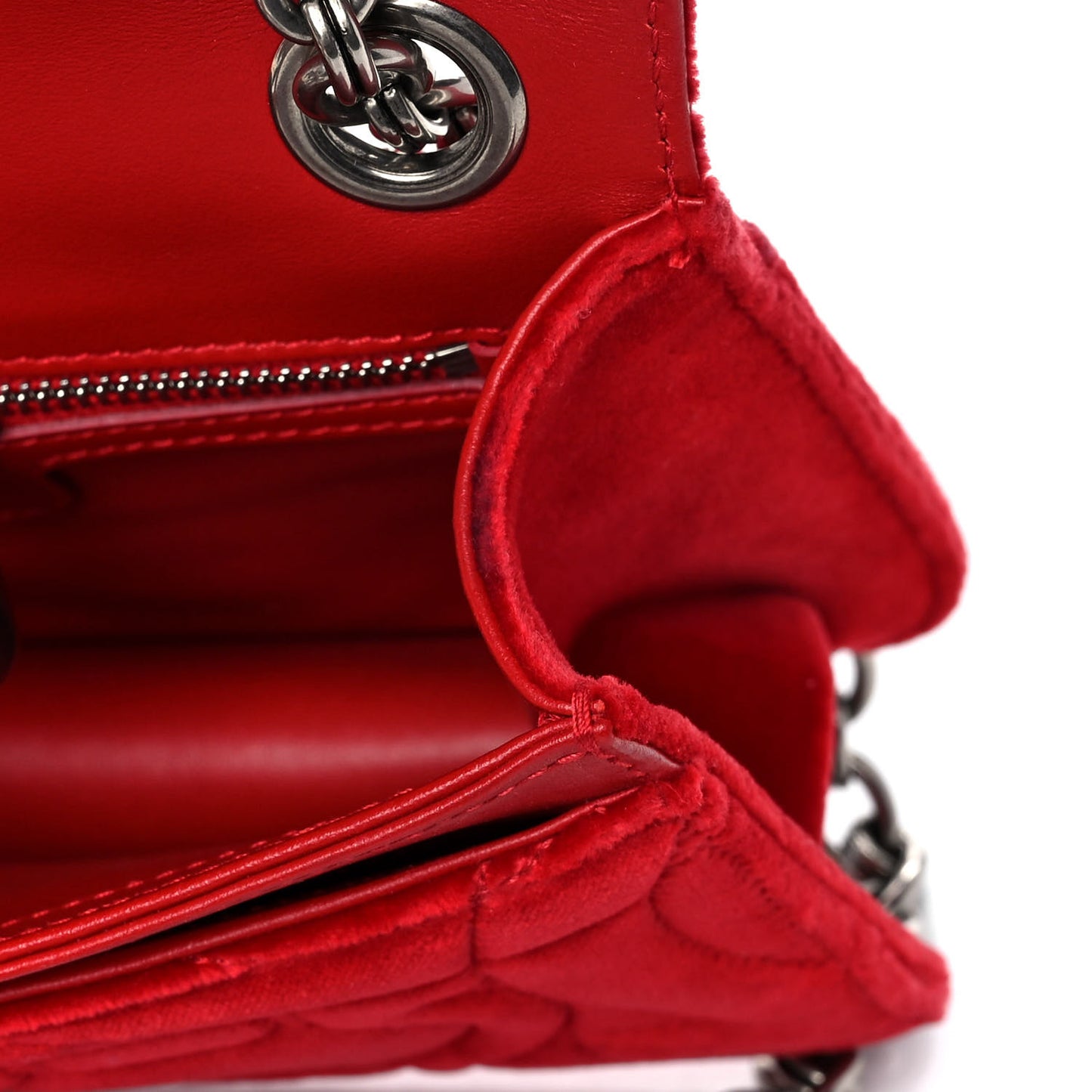 Velvet Quilted Gancini Flap Bag Red