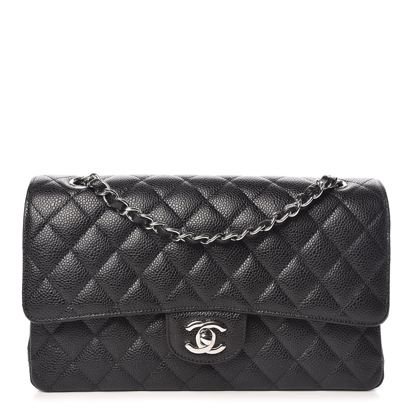 Caviar Quilted Medium Double Flap Black