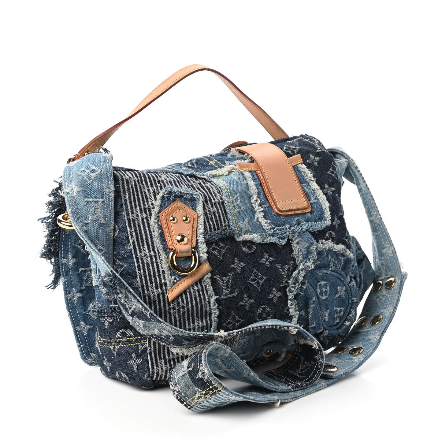 Denim Patchwork Posty Messenger Bag Blue