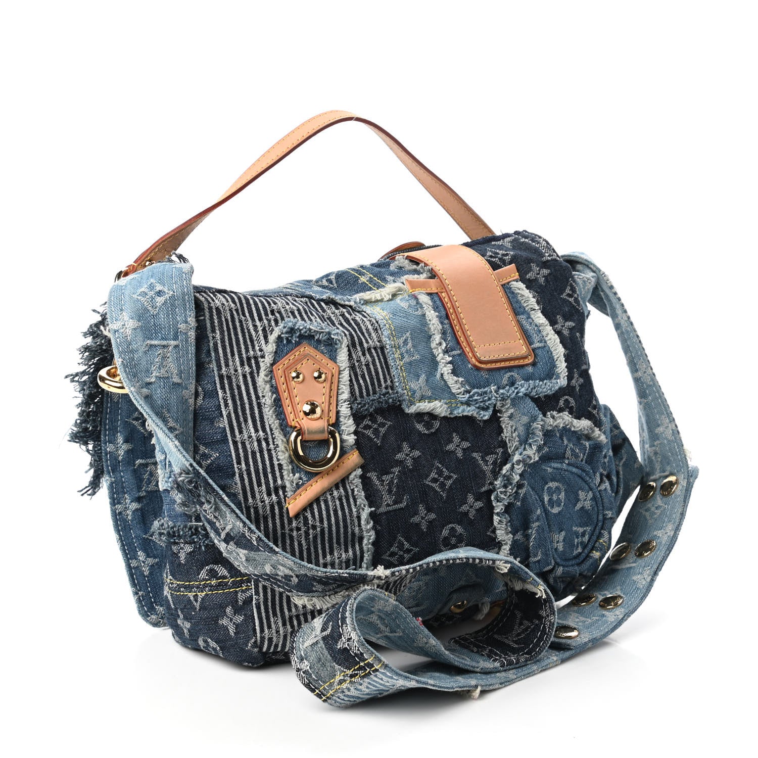 Louis Vuitton Denim Patchwork Posty Messenger Bag Blue 3 of 10