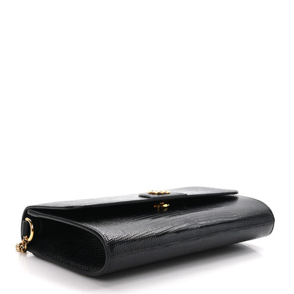 Gucci Calfskin Lizard Embossed Mini Diana Bamboo Top Handle Chain Bag Black 4 of 10