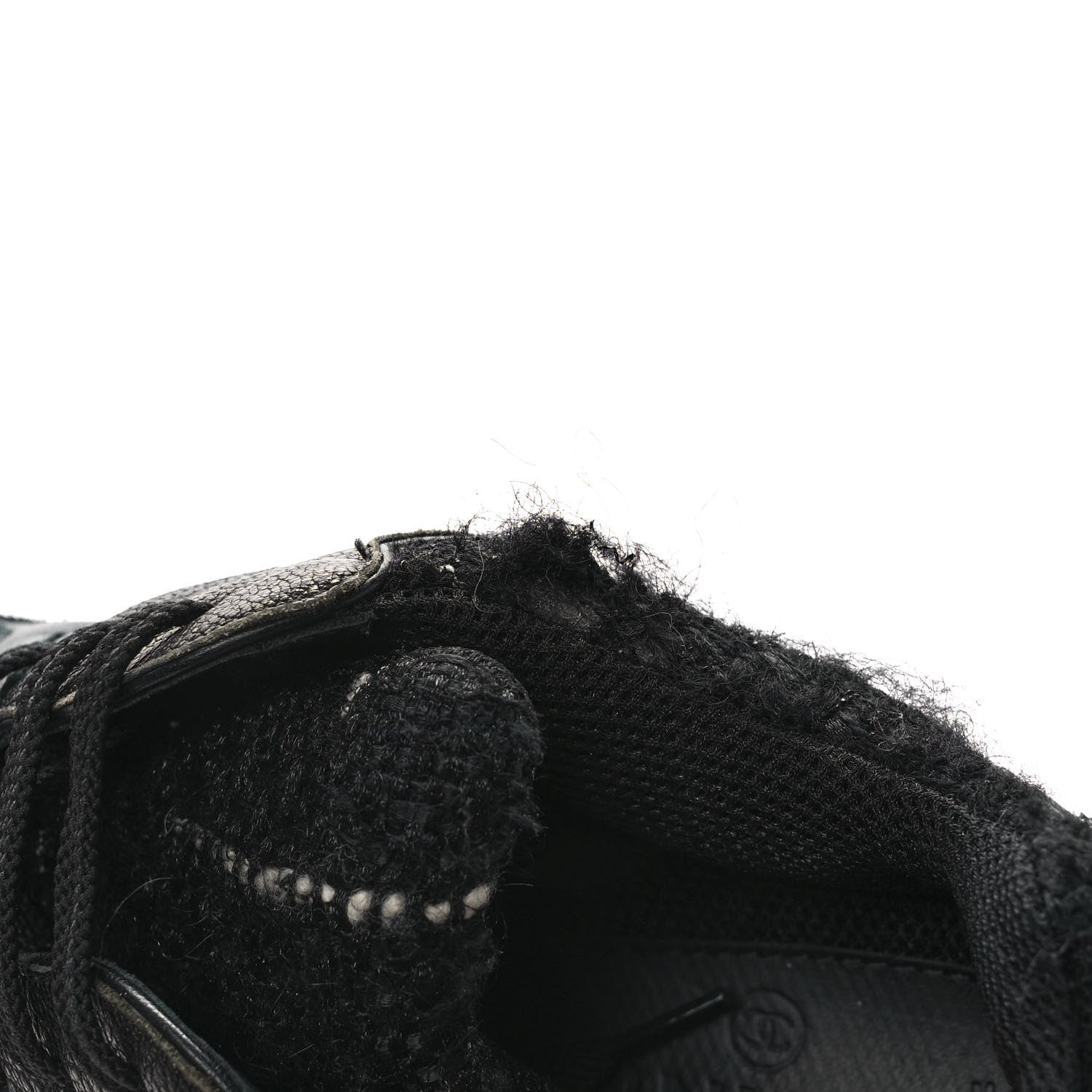 Chanel Tweed Suede Goatskin CC Sneakers 37.5 Black White 11 of 12