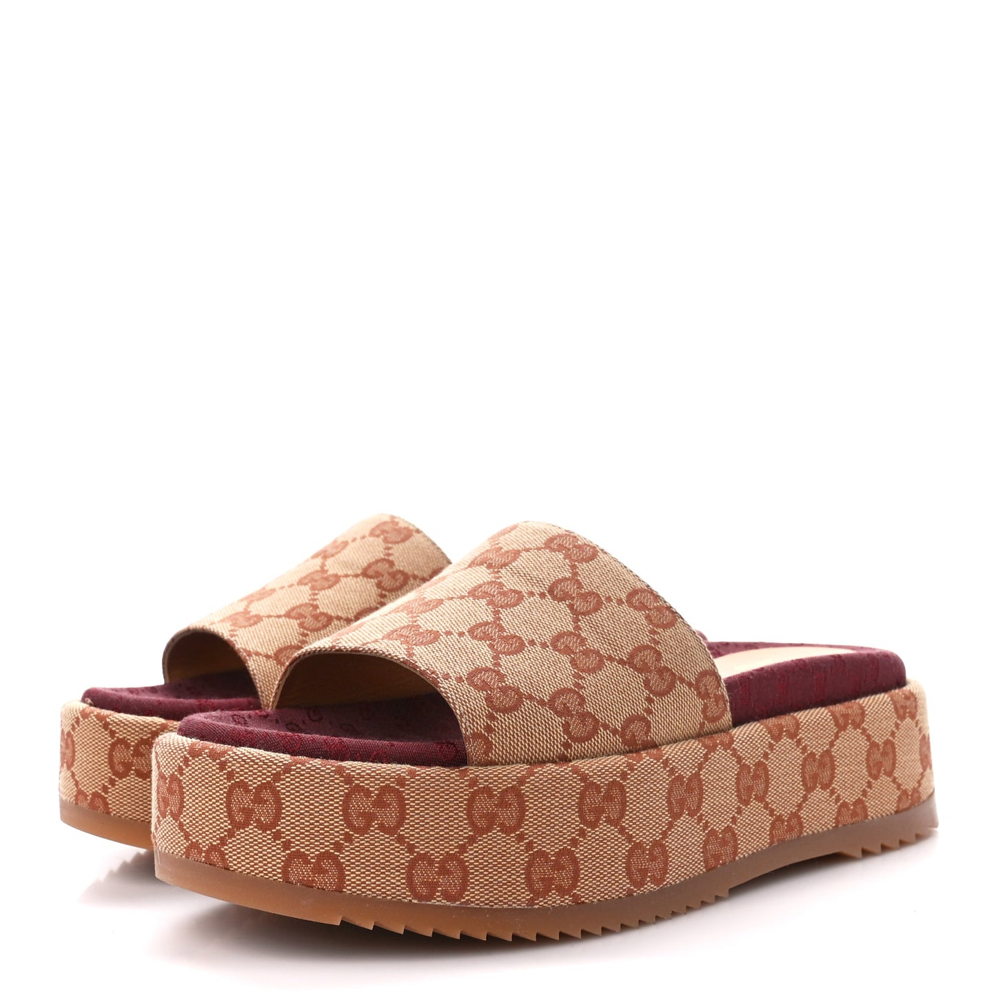 Canvas GG Monogram Angelina Platform Slide Sandals 37 Beige Ruggine