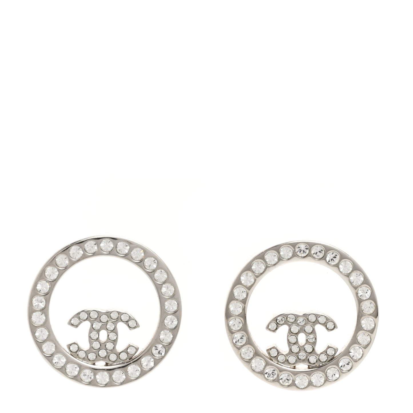 Crystal CC Round Earrings Silver