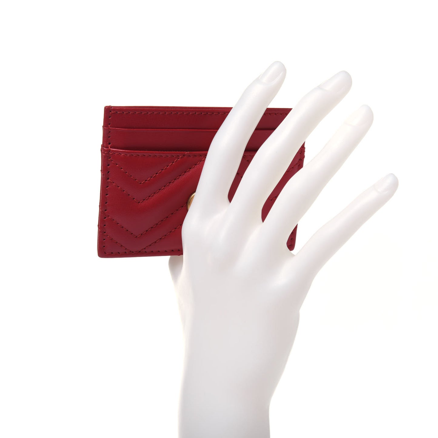 Calfskin Matelasse GG Marmont Card Holder Hibiscus Red
