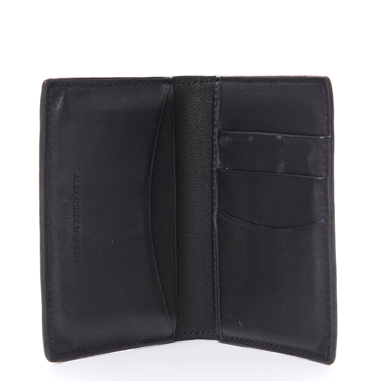 Metallic Textured Calfskin Skull Bi Fold Card Holder Silver