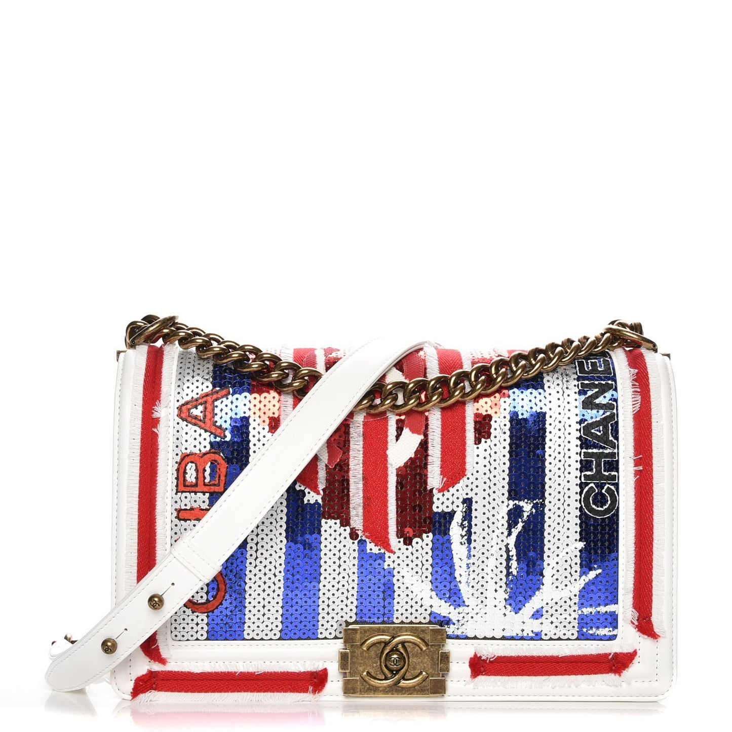 Sequin Canvas New Medium Boy Flap White Blue Red