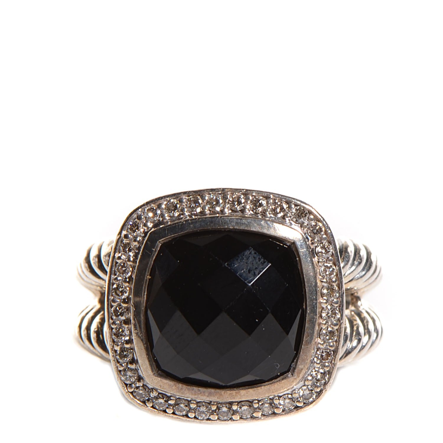 David Yurman Sterling Silver Diamond Black Onyx 11mm Albion Ring 54 7 1 of 5