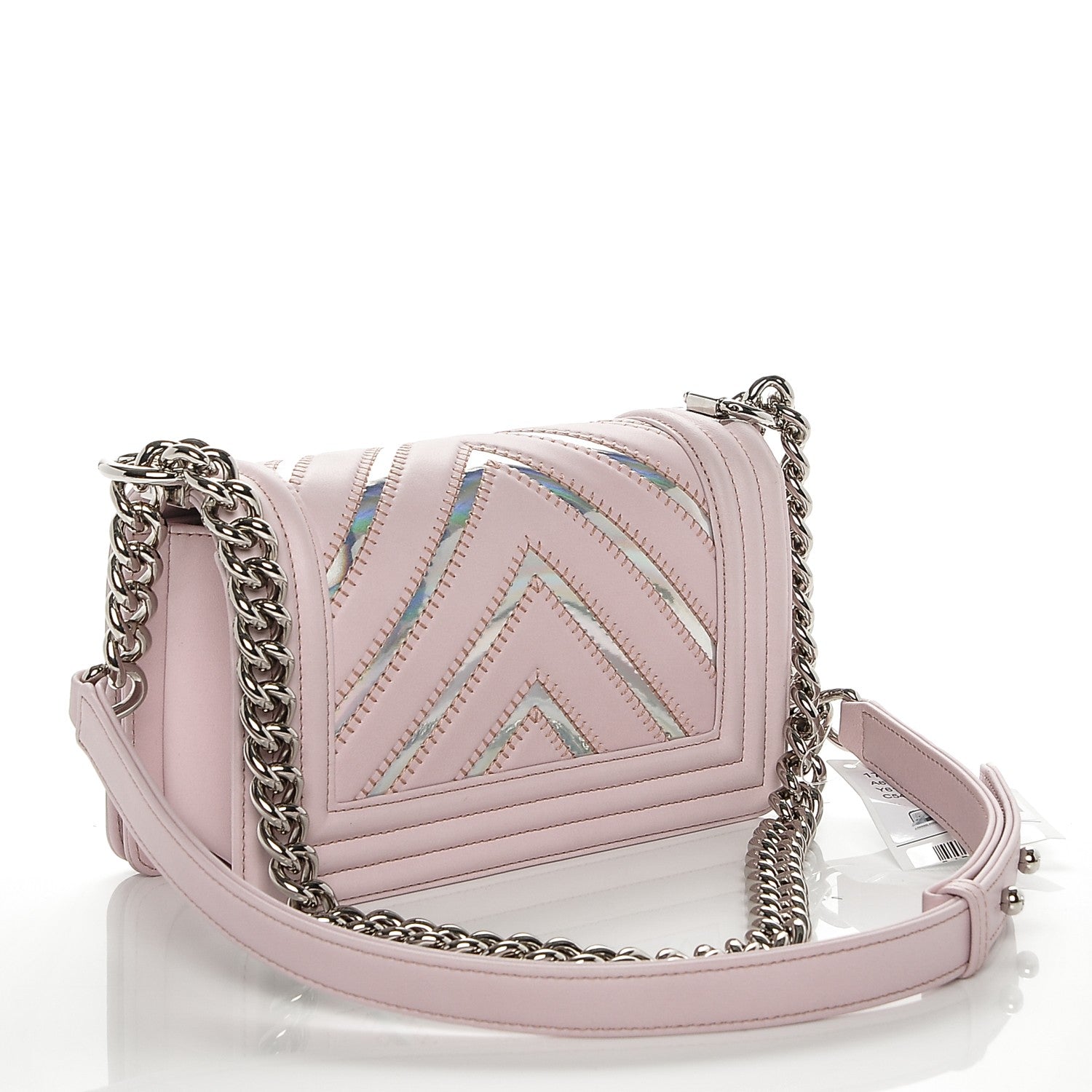 Chanel Lambskin Iridescent PVC Chevron Quilted Small Boy Flap Light Pink Silver 3 of 7