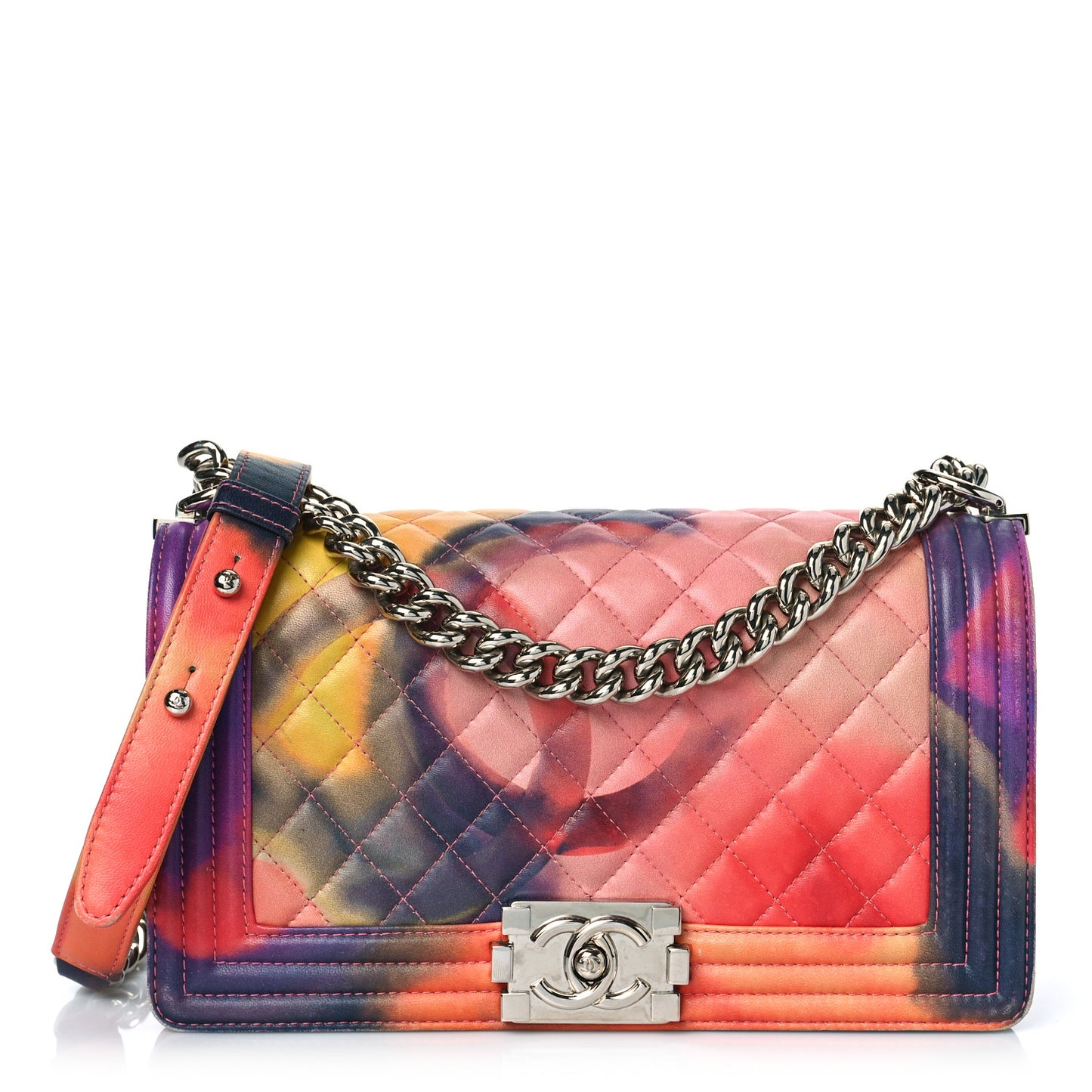 Printed Lambskin Quilted Medium Flower Power Boy Flap