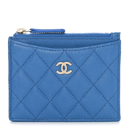 Chanel Caviar Quilted CC Zip Card Holder Blue 1 of 9