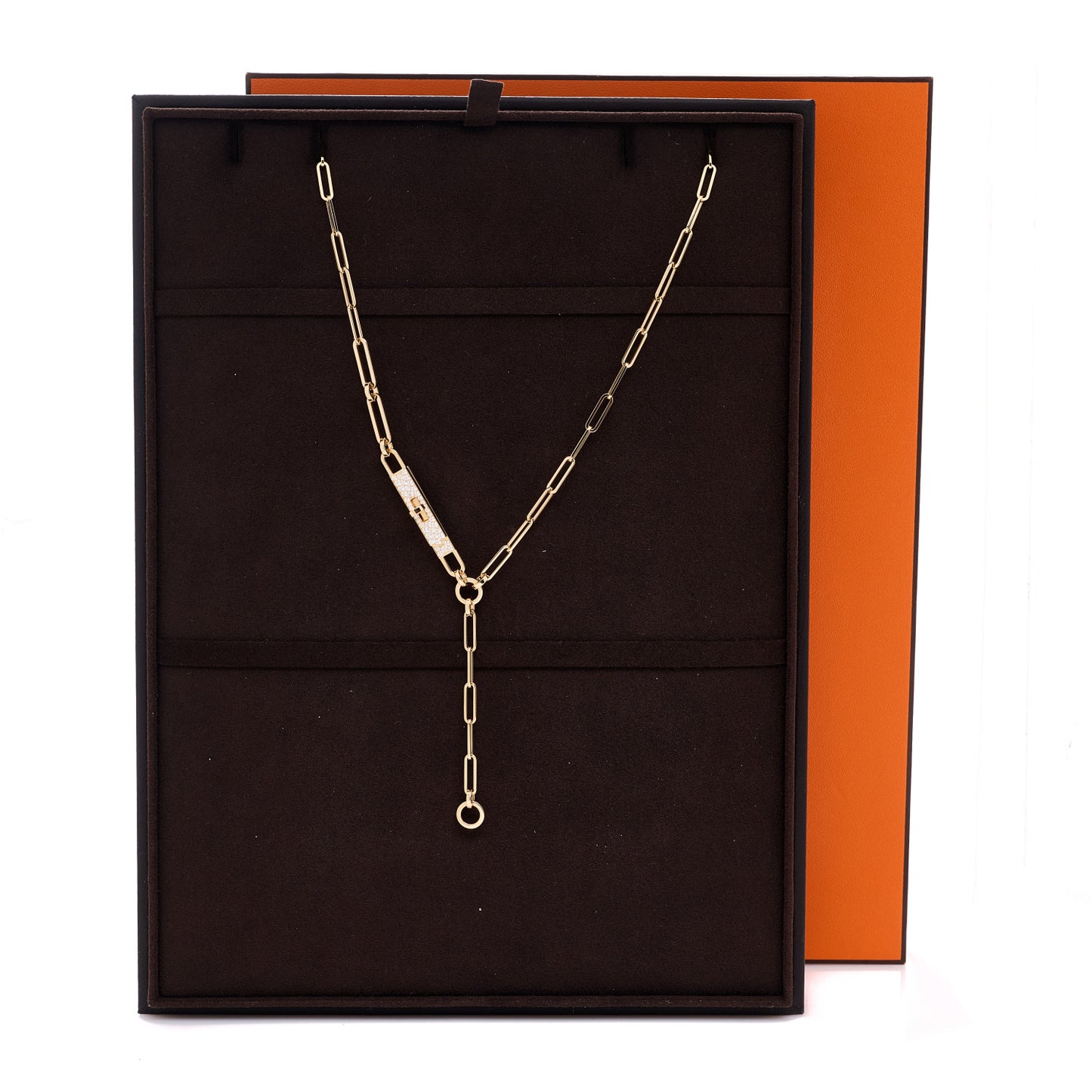 18K Yellow Gold Diamond Pave PM Kelly Chaine Lariat Necklace ST