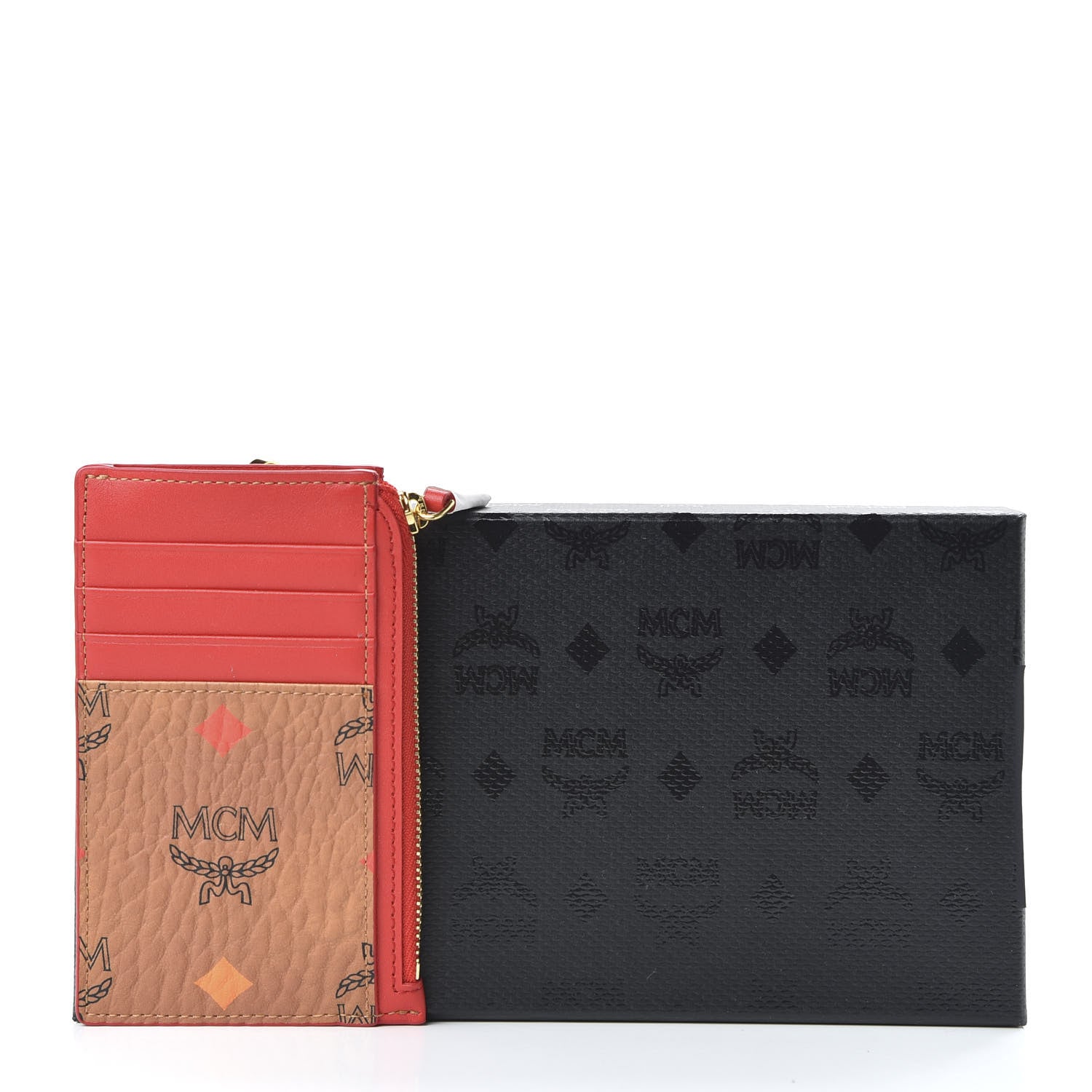 MCM Skyoptic Visetos Mini Lanyard Card Case Holder Spectrum Diamond Cognac Red 8 of 8