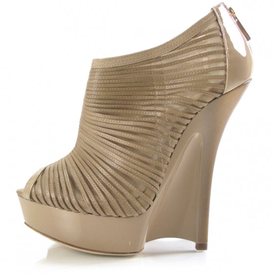 Jimmy Choo Patent Mesh Ellie Wedge Sandals 37 Nude 2 of 6