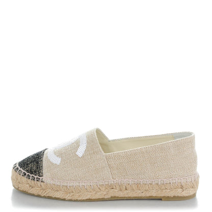 Chanel Toile Sequin CC Espadrilles 35 Beige Black 1 of 8