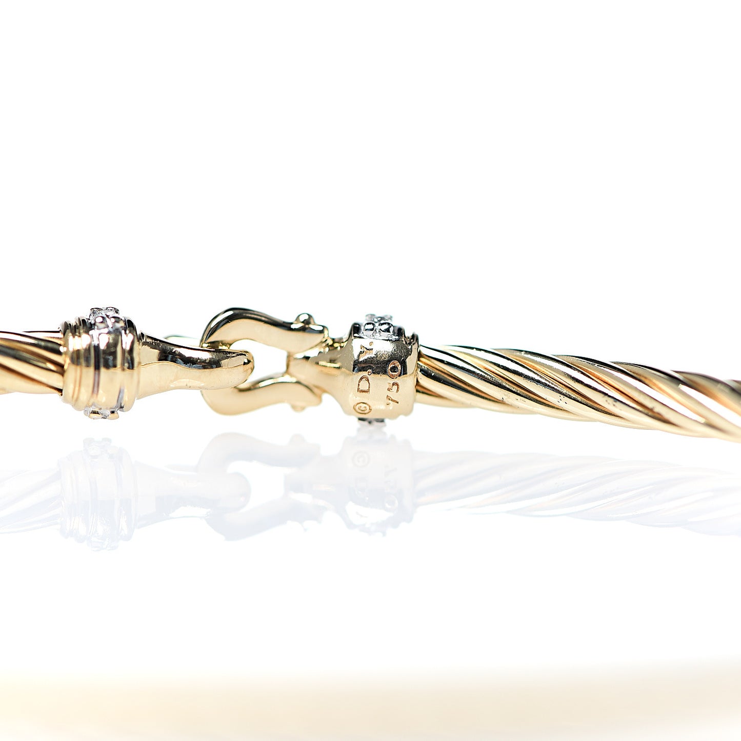 18K Yellow Gold Diamond 2.6mm Cable Collectibles Buckle Bracelet