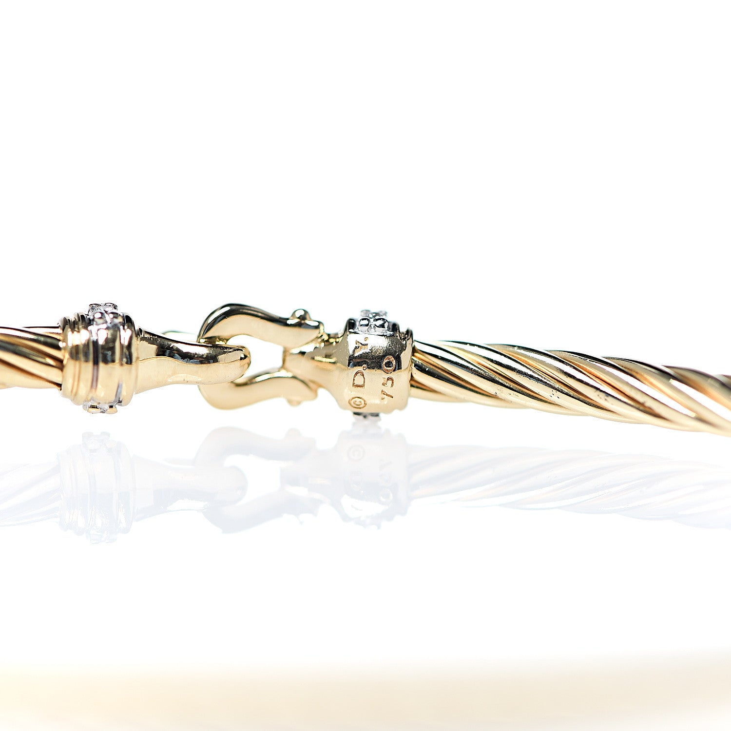 David Yurman 18K Yellow Gold Diamond 2.6mm Cable Collectibles Buckle Bracelet 3 of 3