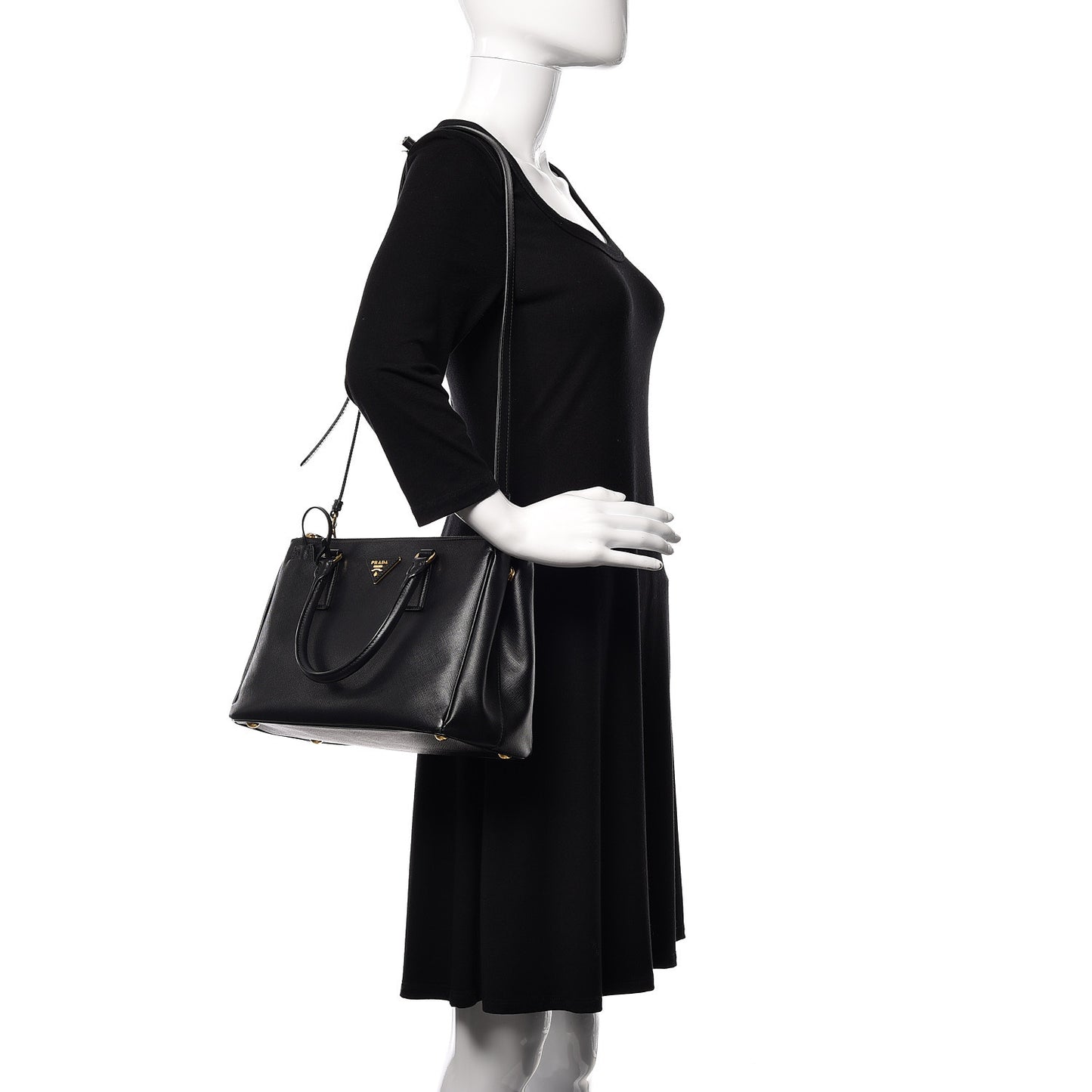 Saffiano Small Galleria Double Zip Tote Black