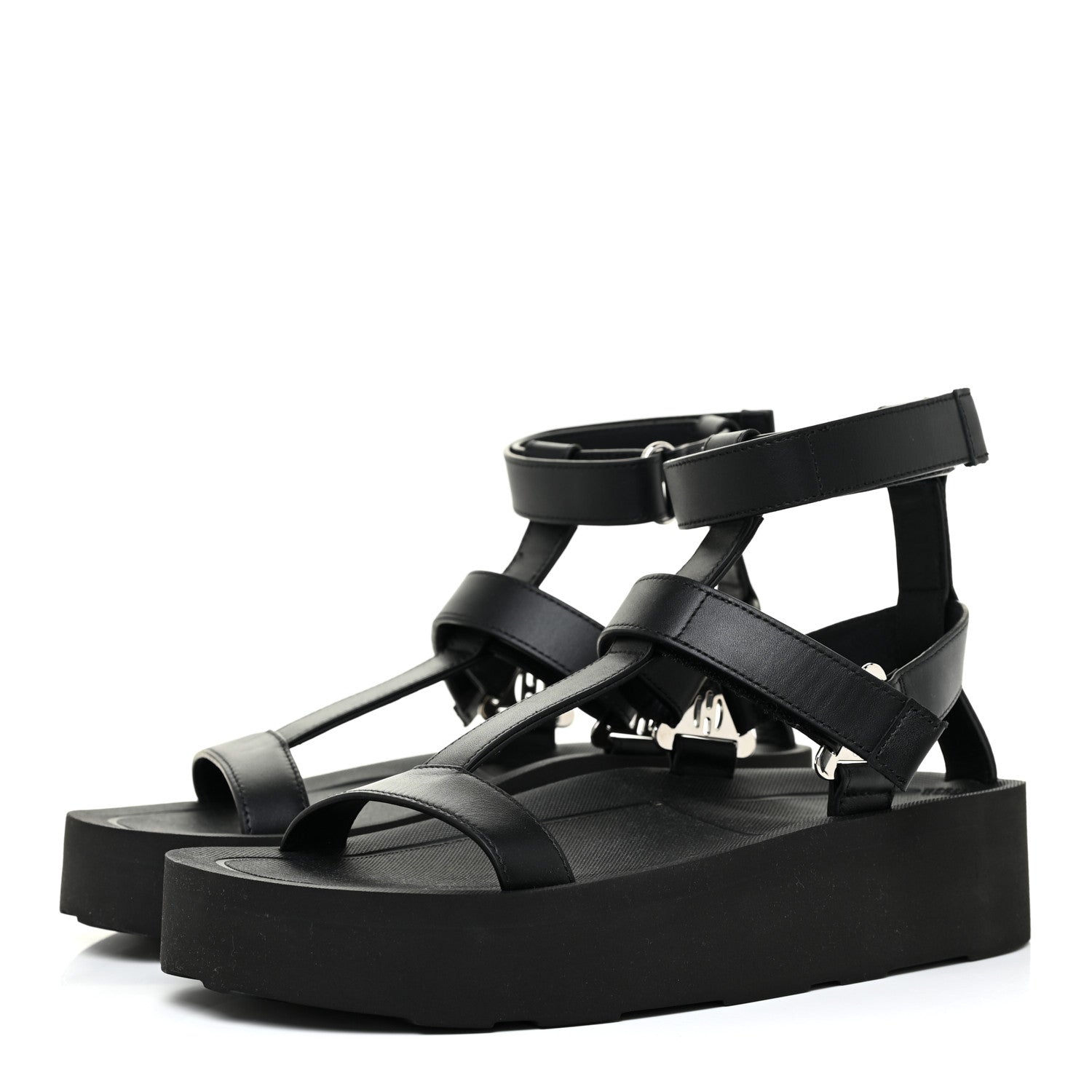 Hermes Calfskin Womens Enid Sandals 37 Black 3 of 7