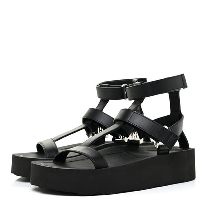 Hermes Calfskin Womens Enid Sandals 37 Black 3 of 7