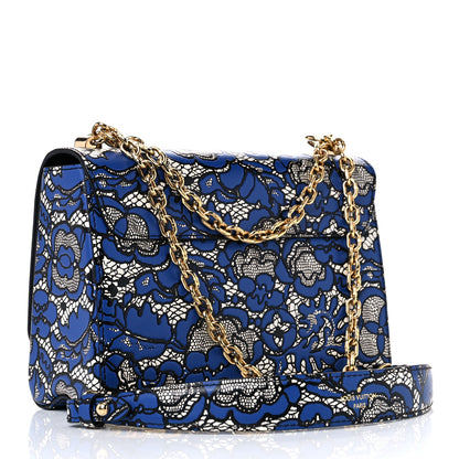 Louis Vuitton Calfskin Lace Flower Inlay Twist Shoulder Bag MM Navy Black 2 of 8