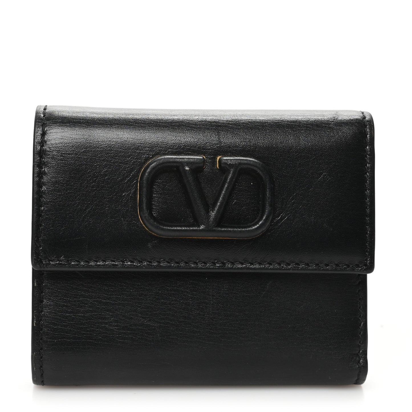 Calfskin VLogo Compact Wallet Black