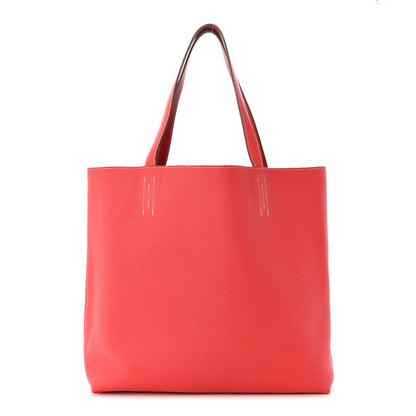 Hermes Taurillon Clemence Double Sens 45 Reversible Tote Rouge Casaque Rose Jaipur 3 of 19