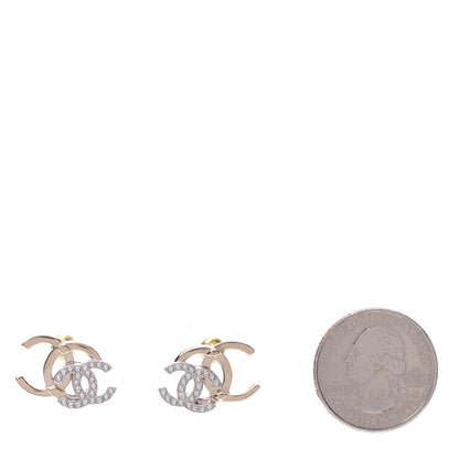Chanel Crystal Double CC Earrings Gold Silver 2 of 5
