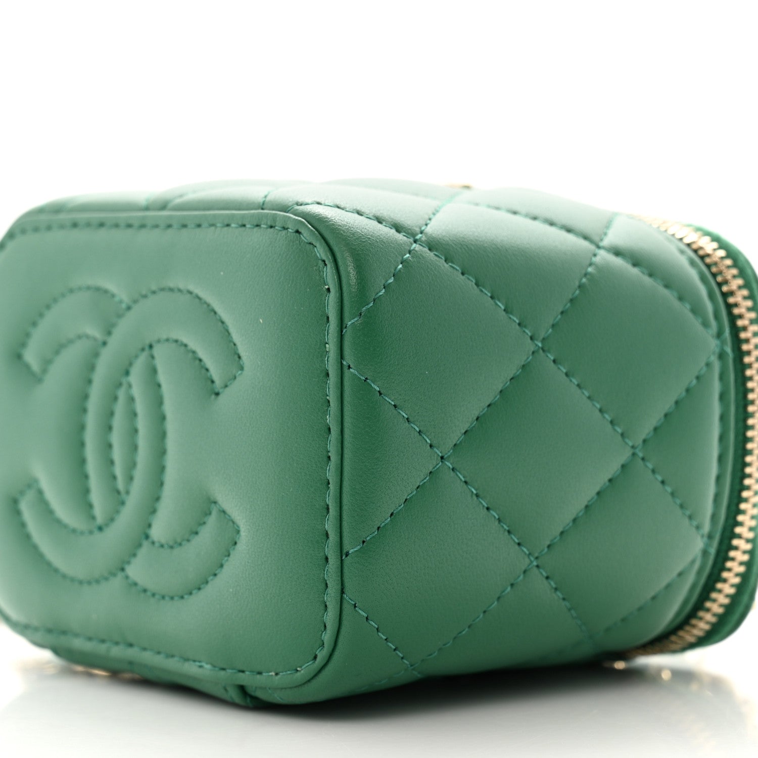 Chanel Lambskin Quilted Top Handle Mini Vanity Case With Chain Green Green 10 of 11