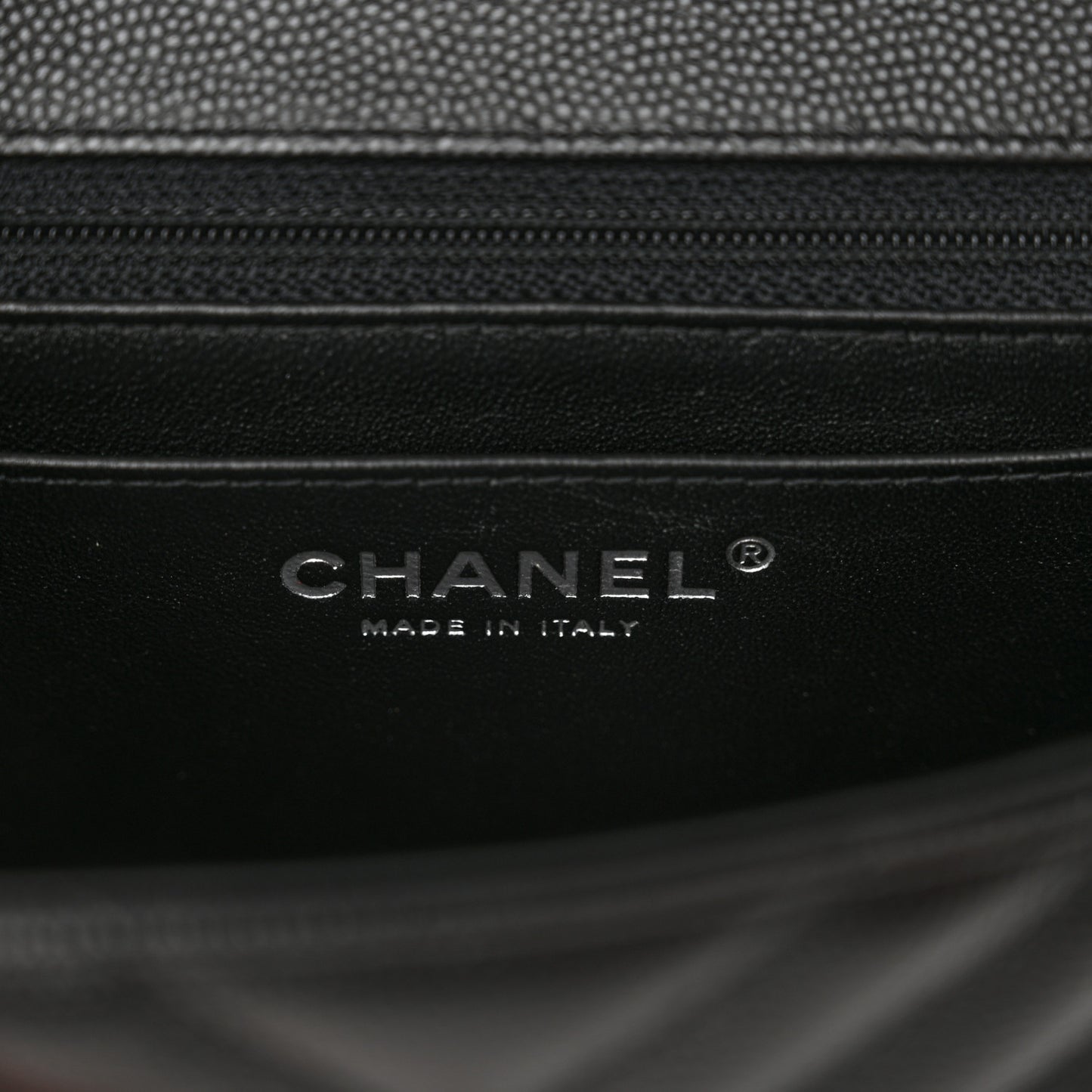 Caviar Chevron Quilted Mini Square Flap Black