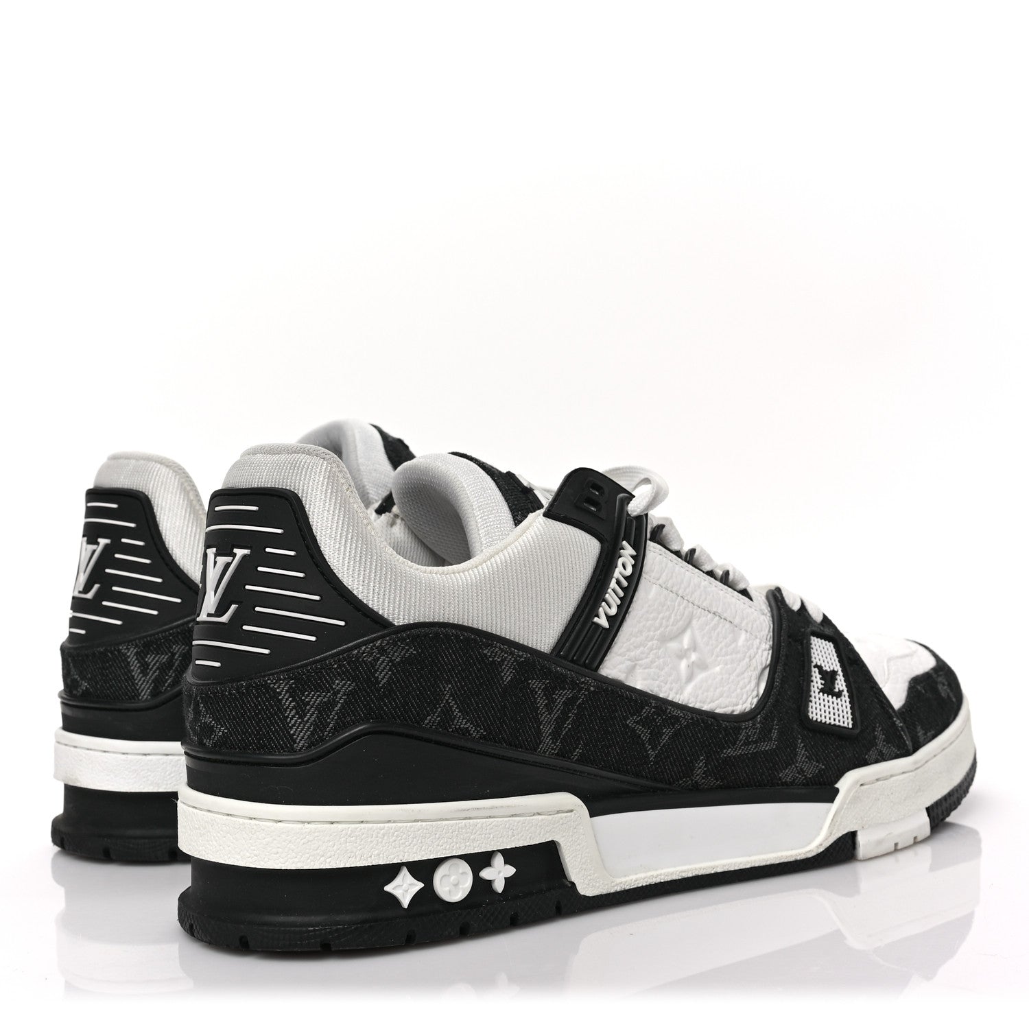 Louis Vuitton Calfskin Monogram Denim Mens LV Trainer Sneakers 9 Black 4 of 9