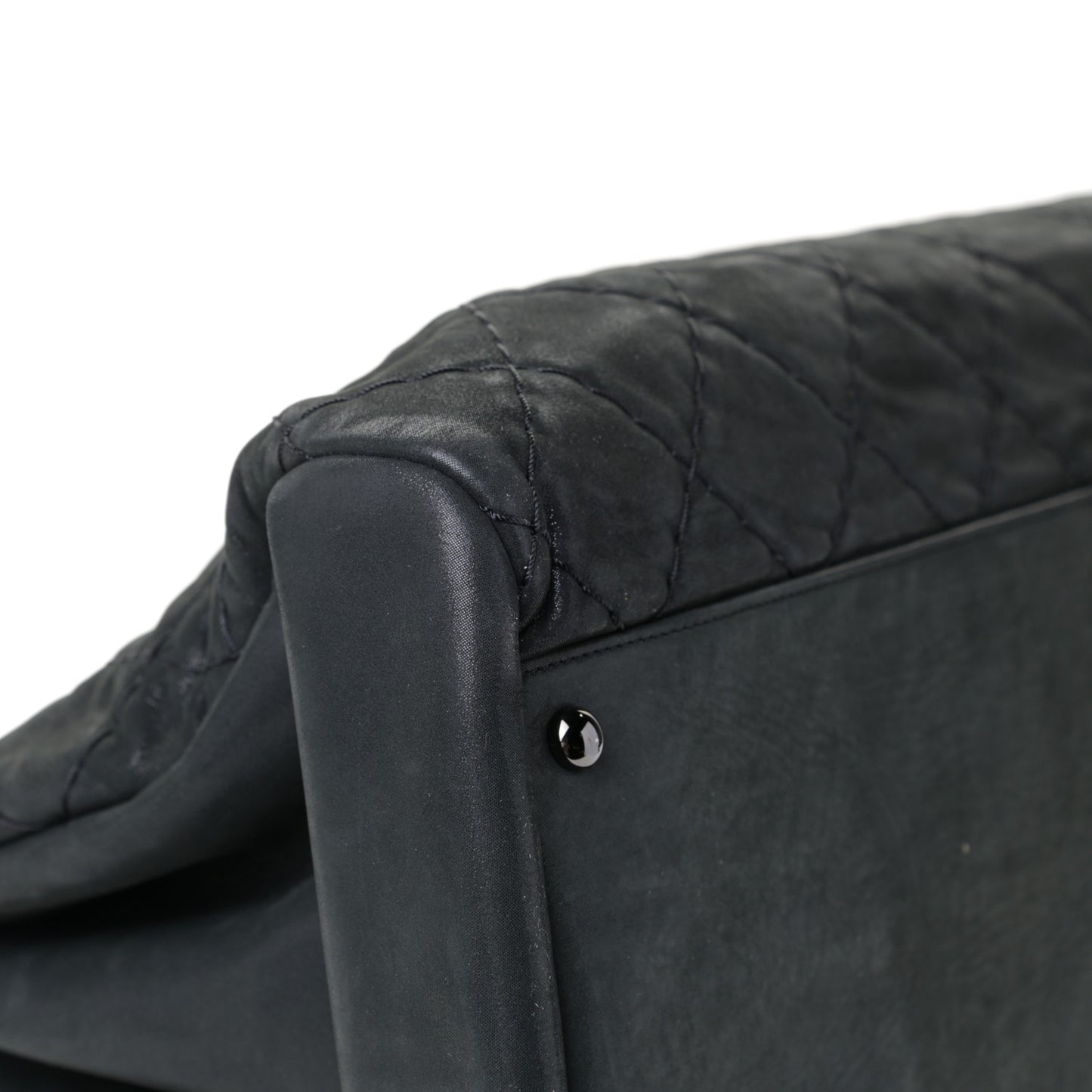 Iridescent Calfskin Large Just Mademoiselle Bowling Bag Black