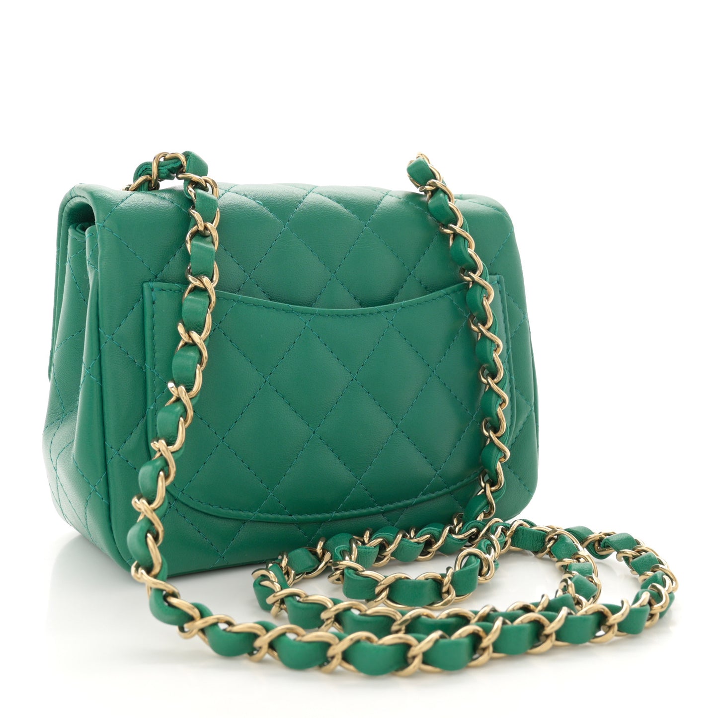 Lambskin Quilted Mini Square Flap Green