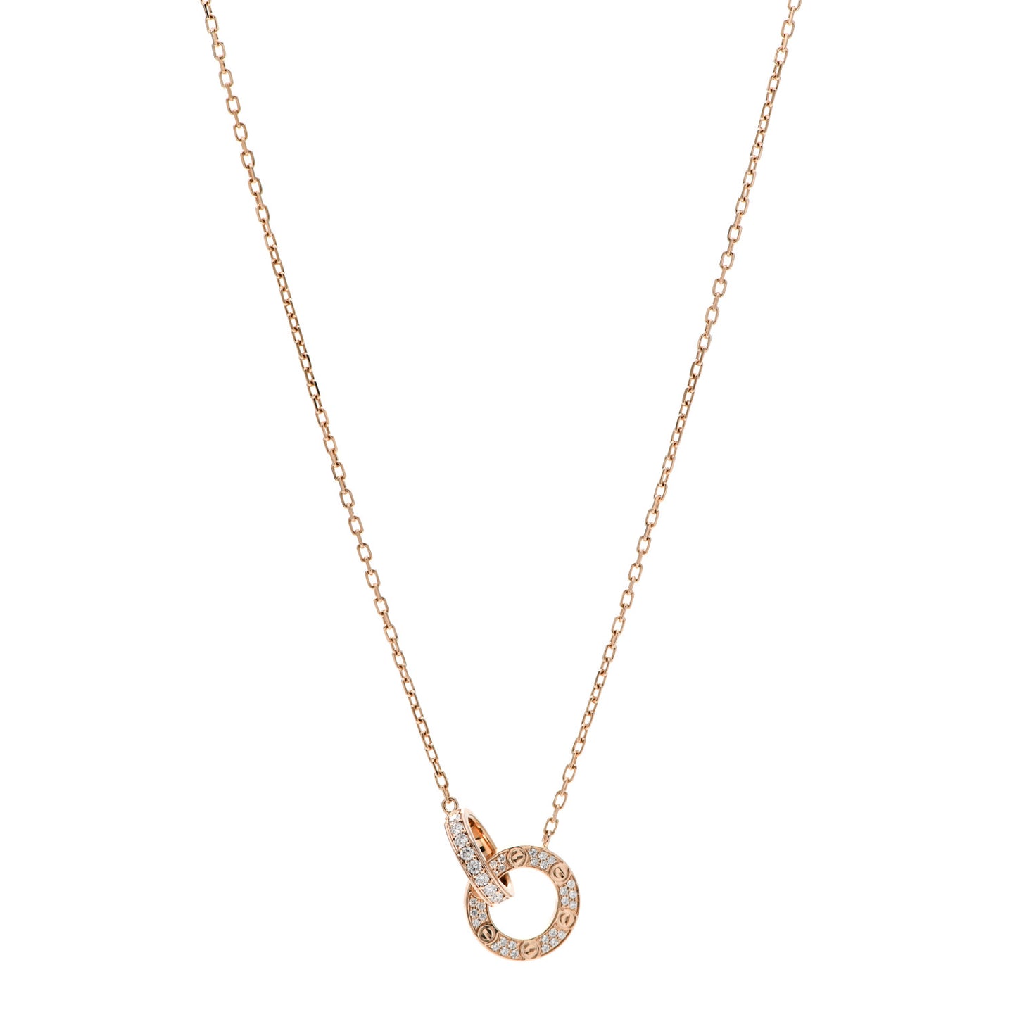 18K Pink Gold Diamond Interlocking LOVE Paved Necklace