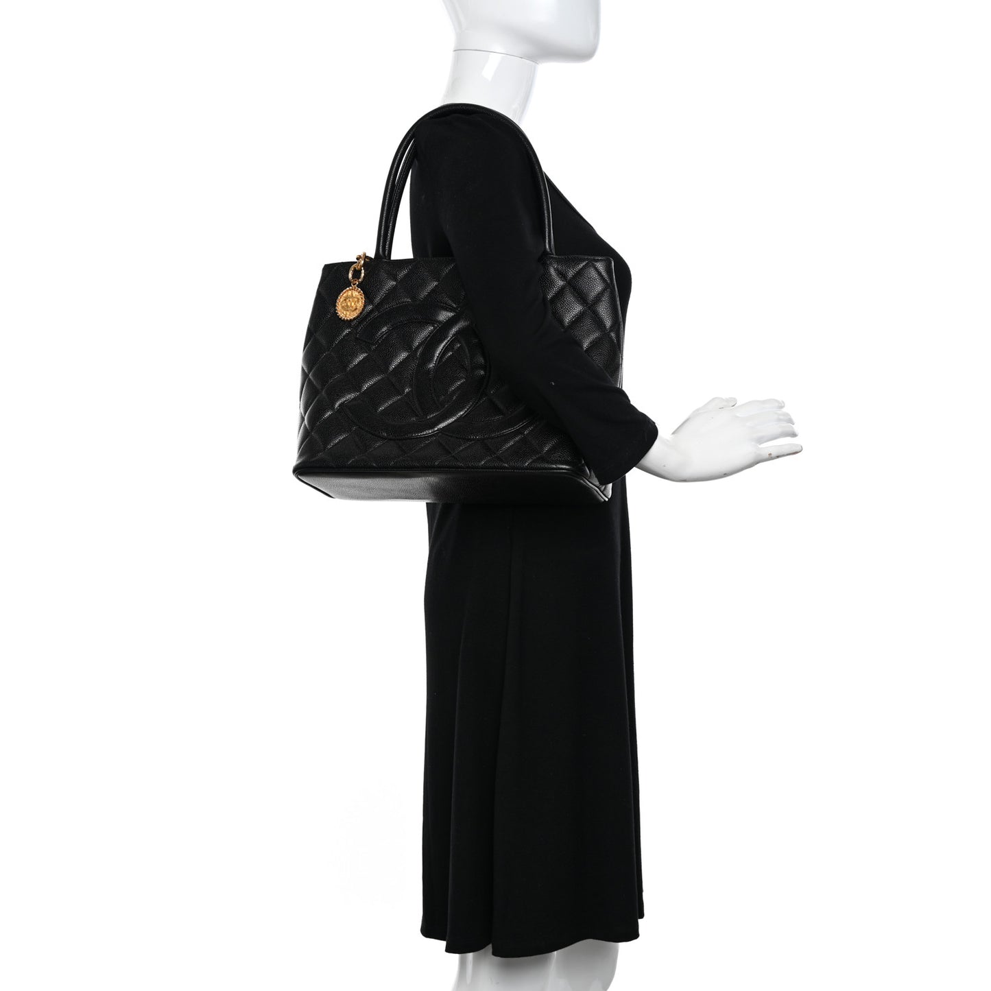 Caviar Quilted Medallion Tote Black