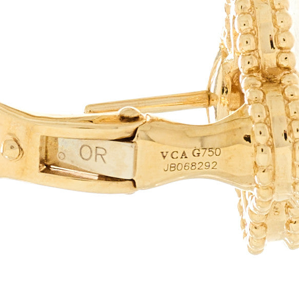Van Cleef & Arpels 18K Yellow Gold Mother of Pearl Vintage Alhambra Earrings 4 of 5