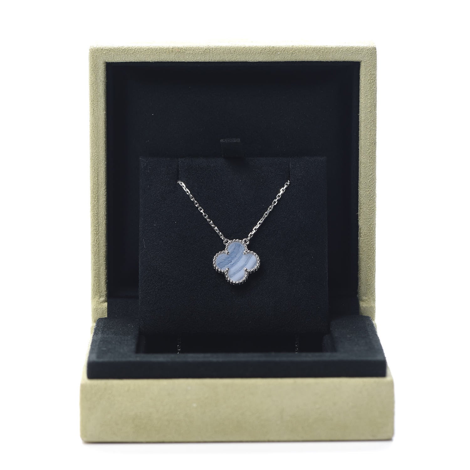Van Cleef & Arpels 18K White Gold Chalcedony Vintage Alhambra Pendant Necklace 7 of 7