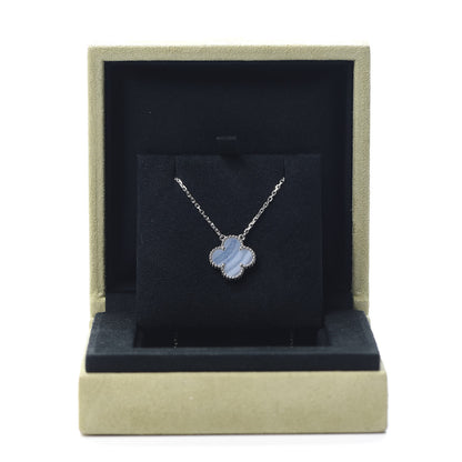 Van Cleef & Arpels 18K White Gold Chalcedony Vintage Alhambra Pendant Necklace 7 of 7