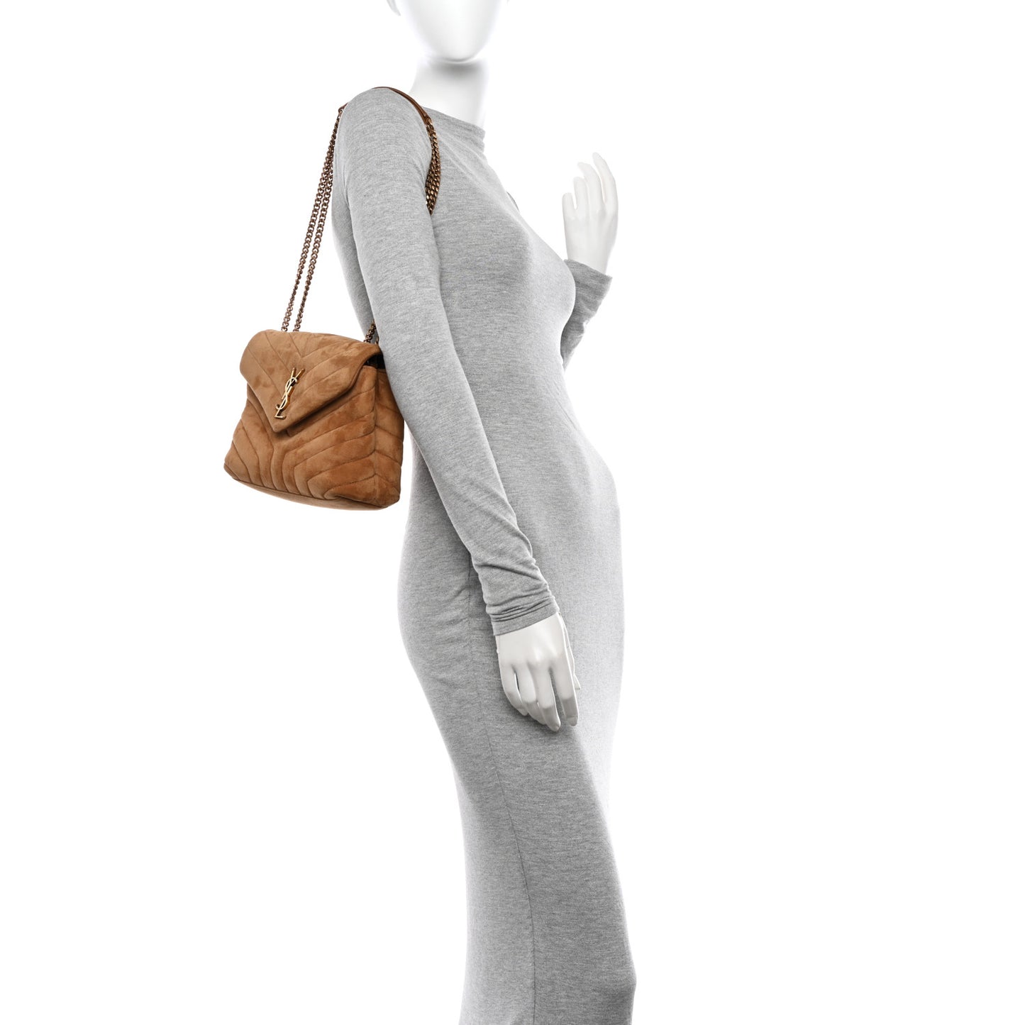Suede Calfskin Y Quilted Monogram Small Loulou Chain Satchel Cinnamon