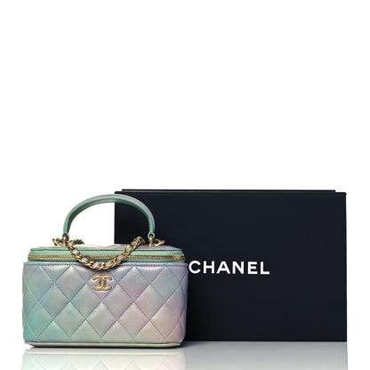 Chanel Lambskin Quilted Ombre Small Top Handle Vanity Case With Chain Blue Green 17 of 17