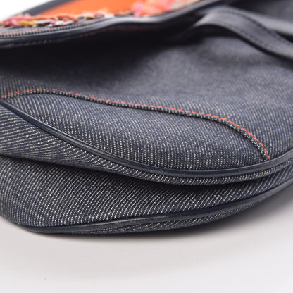 Christian Dior Denim Embroidered Saddle Bag Blue Multicolor 8 of 9