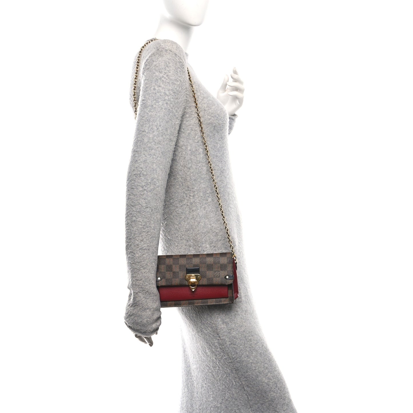 Damier Ebene Vavin Chain Wallet Red