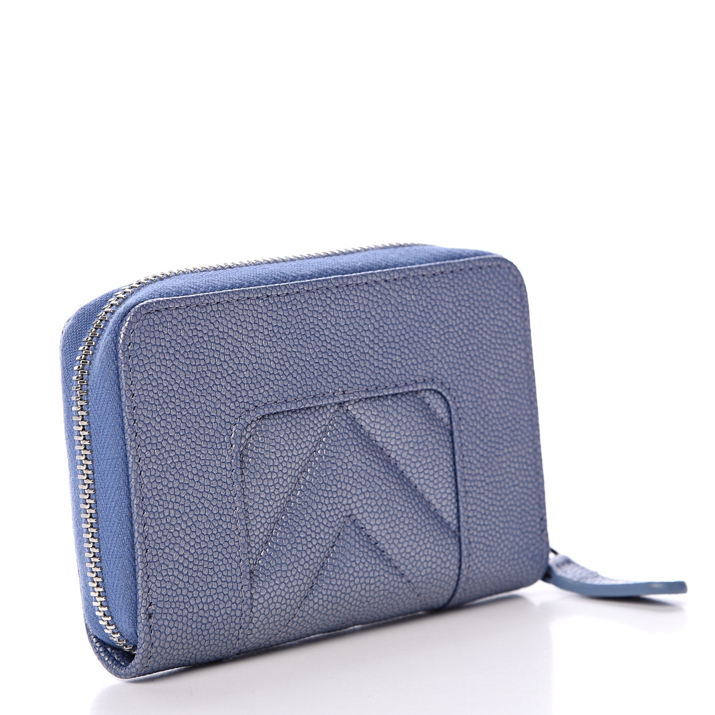 Metallic Caviar Chevron Quilted Vintage Mademoiselle Zip Coin Purse Light Blue