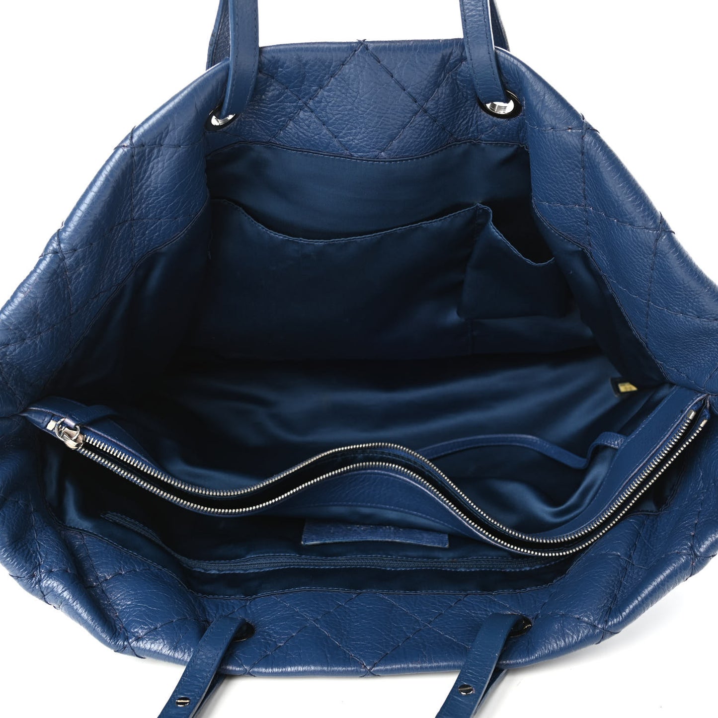 Glazed Calfskin Large On The Road Tote Dark Blue