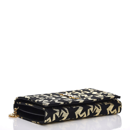 Saint Laurent Canvas Star Print Monogram Chain Wallet Gold Black 4 of 7