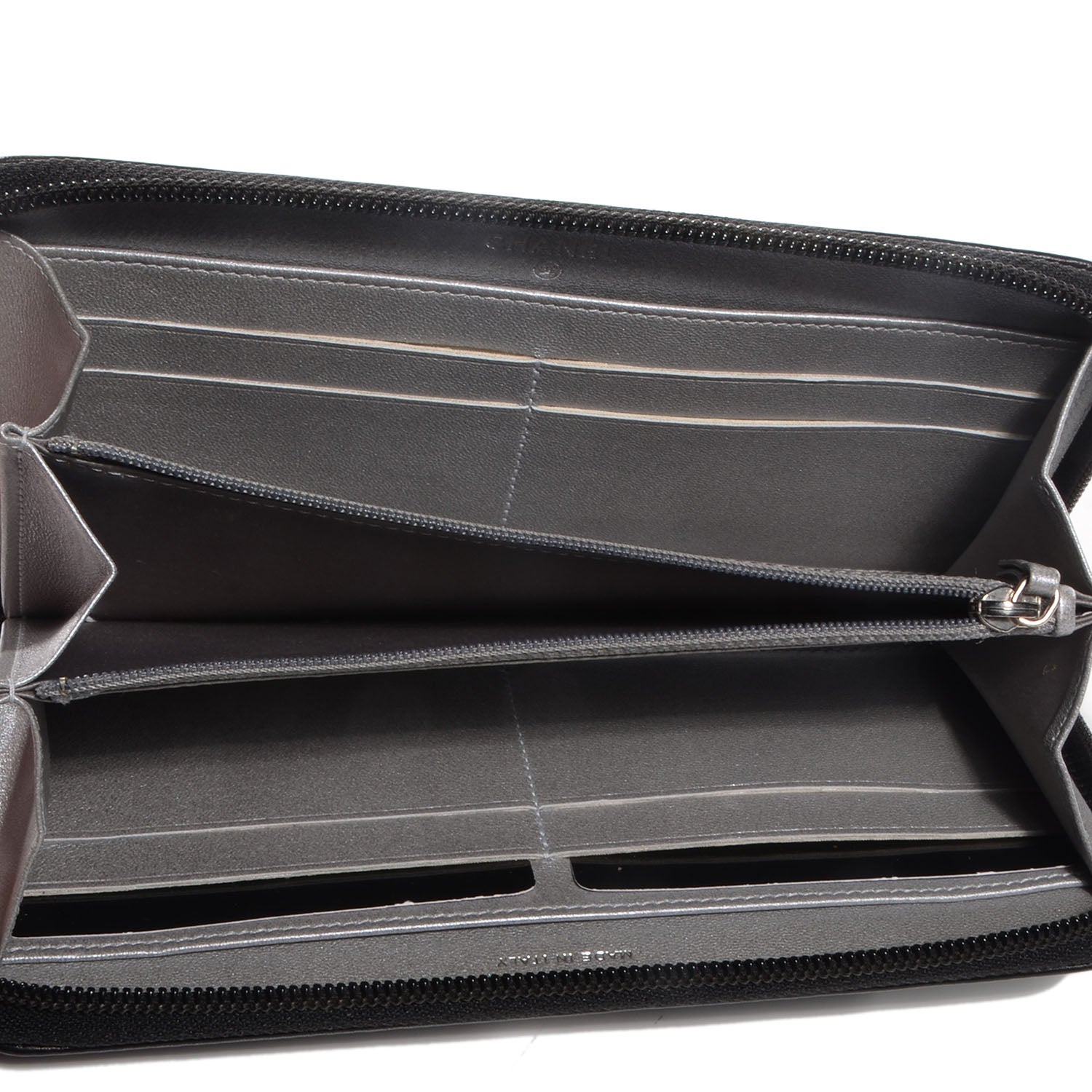 Chanel Lambskin Camellia Embossed Large Zip Around Gusset Wallet Black 6 of 9