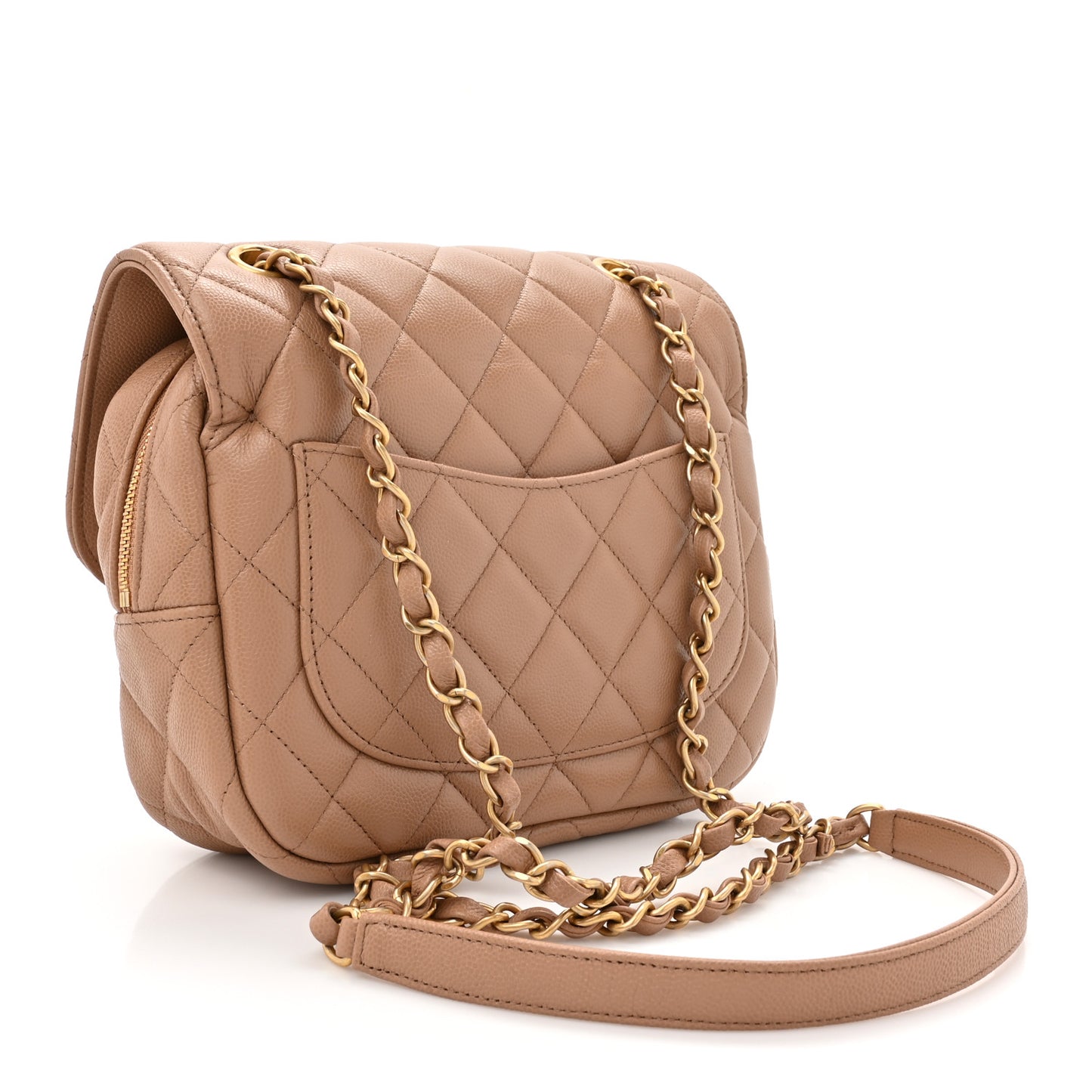Caviar Quilted Small Single Flap Beige
